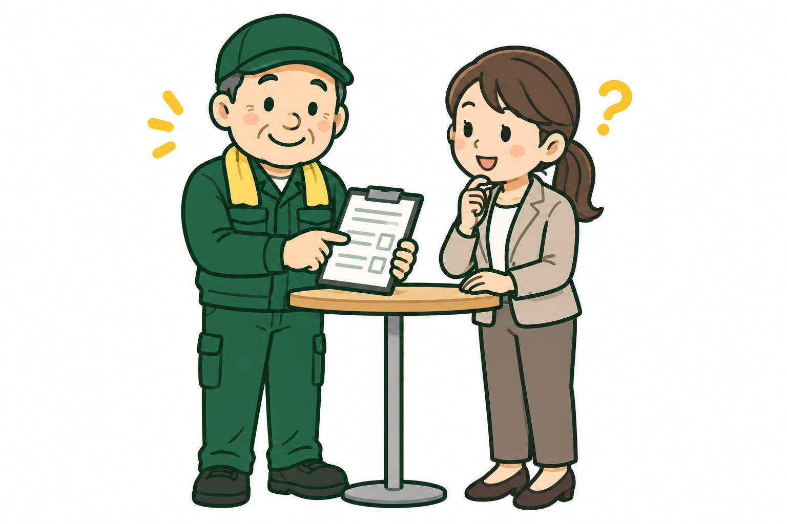 きどさんが事業者の相談を聞きながら内容を確認するイメージ